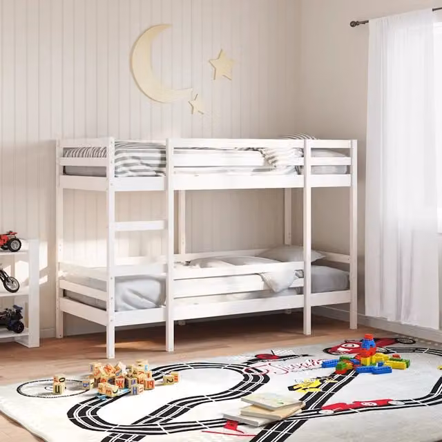 Letto a Castello senza Materasso-Struttura Letto a Castello Bianco 90x190cm Massello Pino 512934
