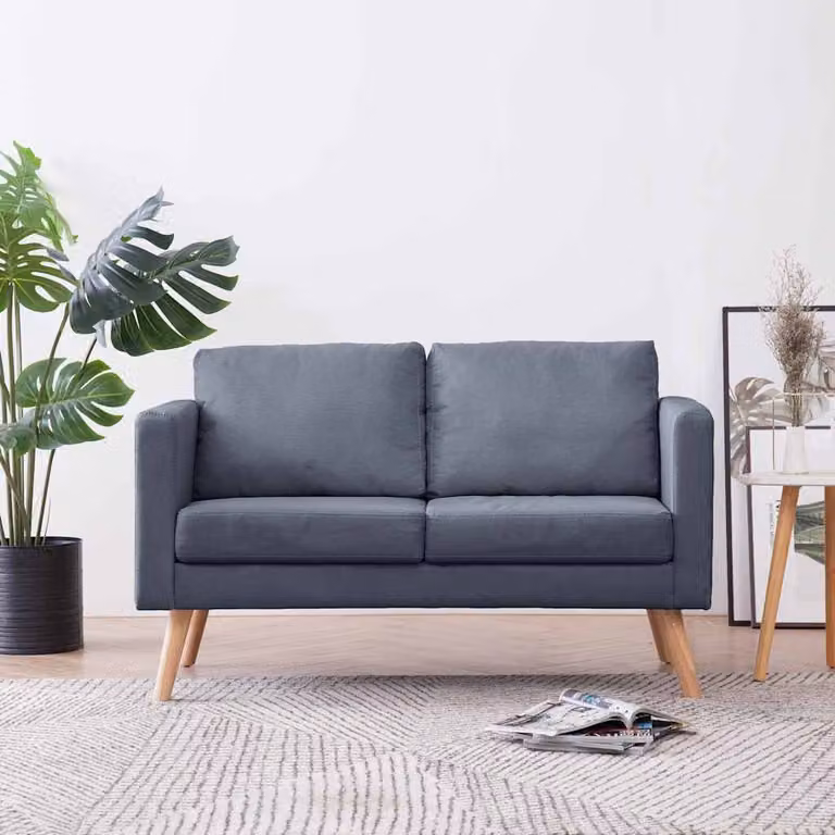 vidaXL Divano a 2 Posti Moderno in Tessuto Grigio con Struttura in Legno Solido e Rivestimenti Rimovibili L: 116 cm, P: 73 cm, H: 70 cm