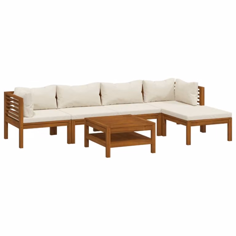 Set Divani da Giardino 6 pz con Cuscini Crema in Legno Acacia