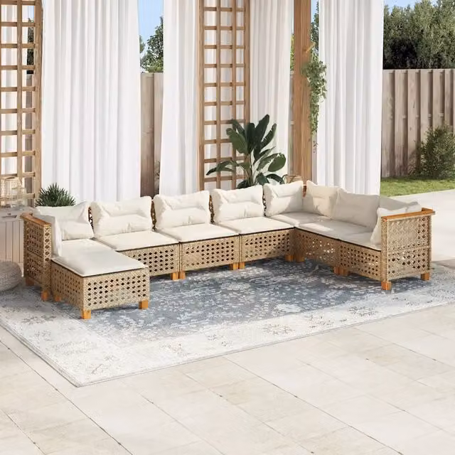 Set Divano da Giardino 8 pz con Cuscini Beige in Polyrattan 3261958