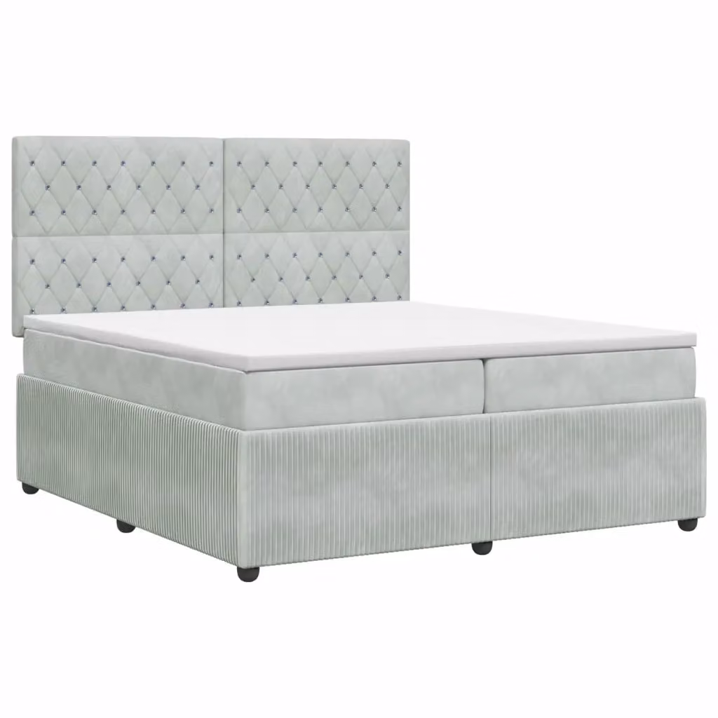 Letto box spring con materasso vidaXL in tessuto grigio e bianco L: 200 cm, P: 200 cm, H: 140,5 cm – 2