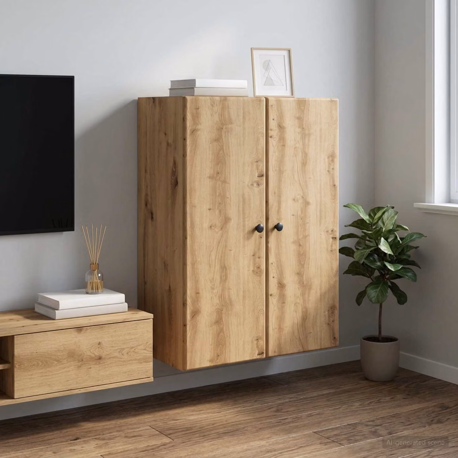 Mobiletto a muro moderno vidaXL in legno e metallo marrone, L 66 cm x P 34,5 cm x H 90 cm