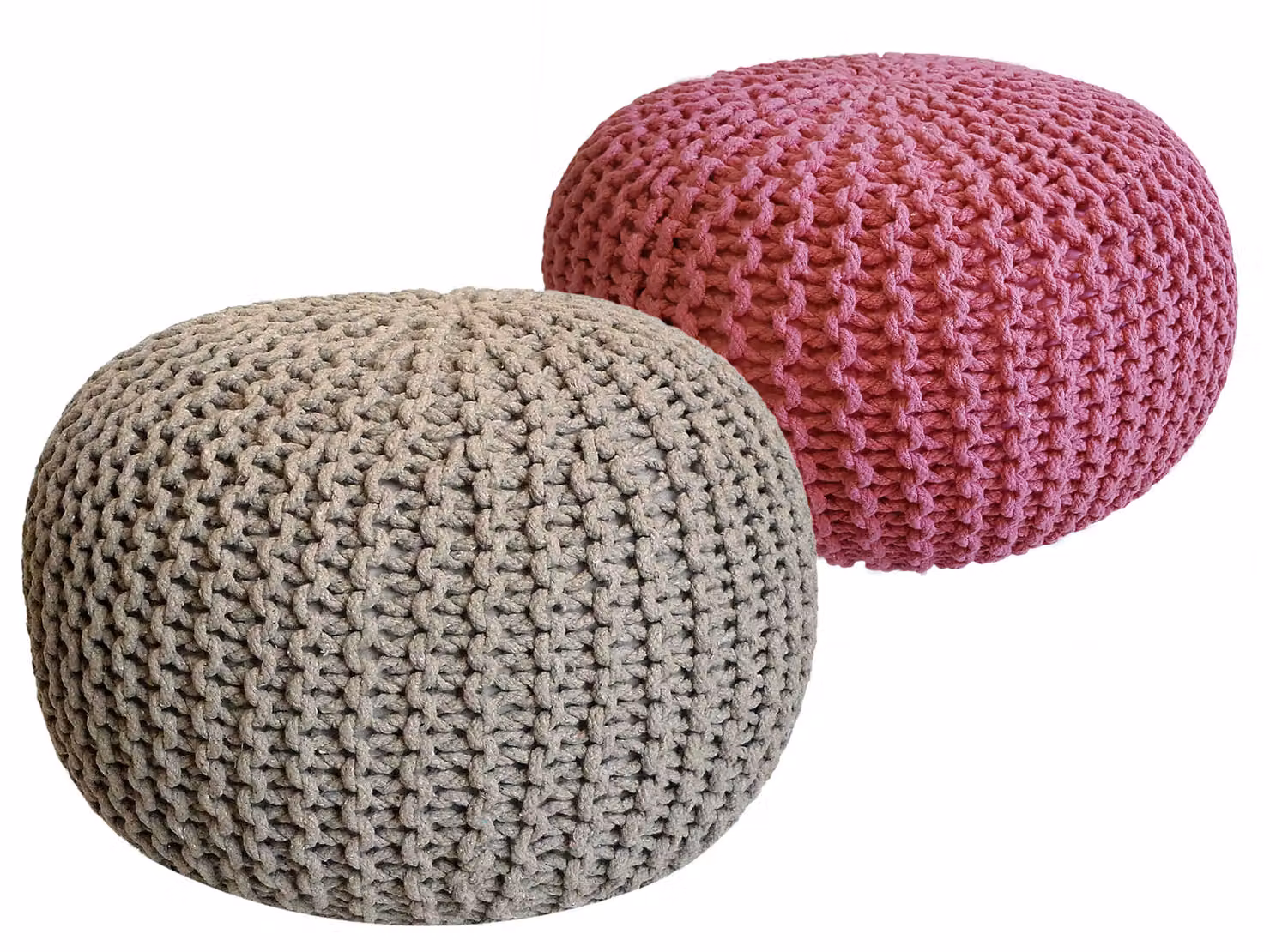 Set di 2 pouf a maglia pouf sedile pouf sedile pouf cuscino da terra Ø 55cm beige/rosa