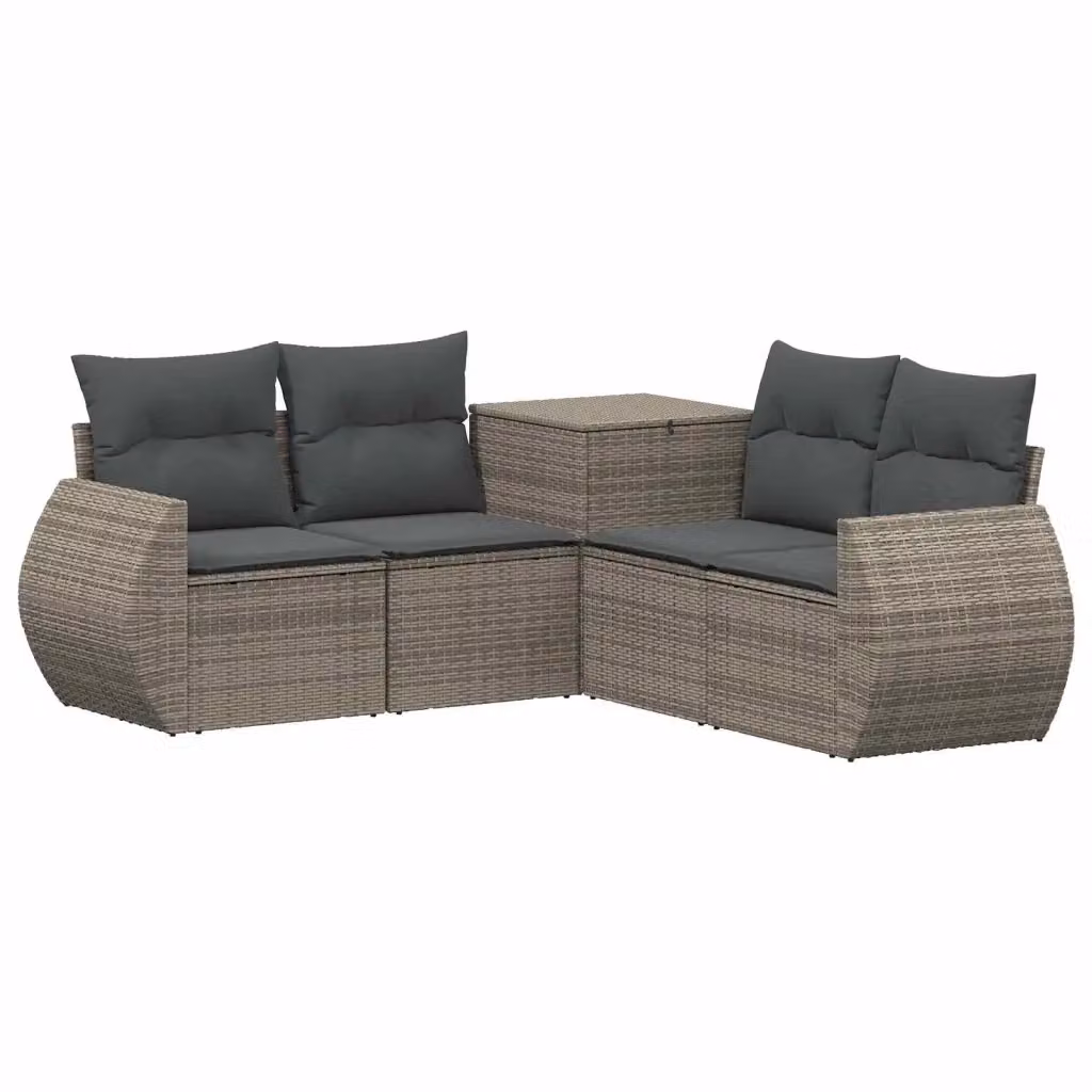 Set di divani da giardino a L vidaXL in polyrattan grigio e antracite con cuscini e pouf coordinato – 2