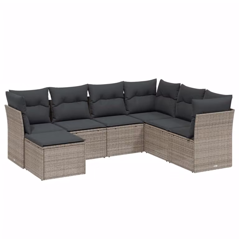 Set Divani da Giardino 7pz con Cuscini Grigio Chiaro Polyrattan
