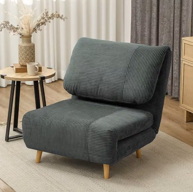 Poltrona letto 2 in 1 verde con schienale regolabile e rivestimento effetto velluto a coste