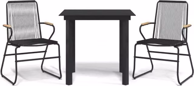 Set da Pranzo da Giardino 3 pz | Set Salotto da Giardino Nero in Rattan PVC