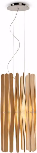 Lampada a sospensione Fabbian Stick F23 Cilindro in legno e metallo nero e cromato con luce LED dimmabile