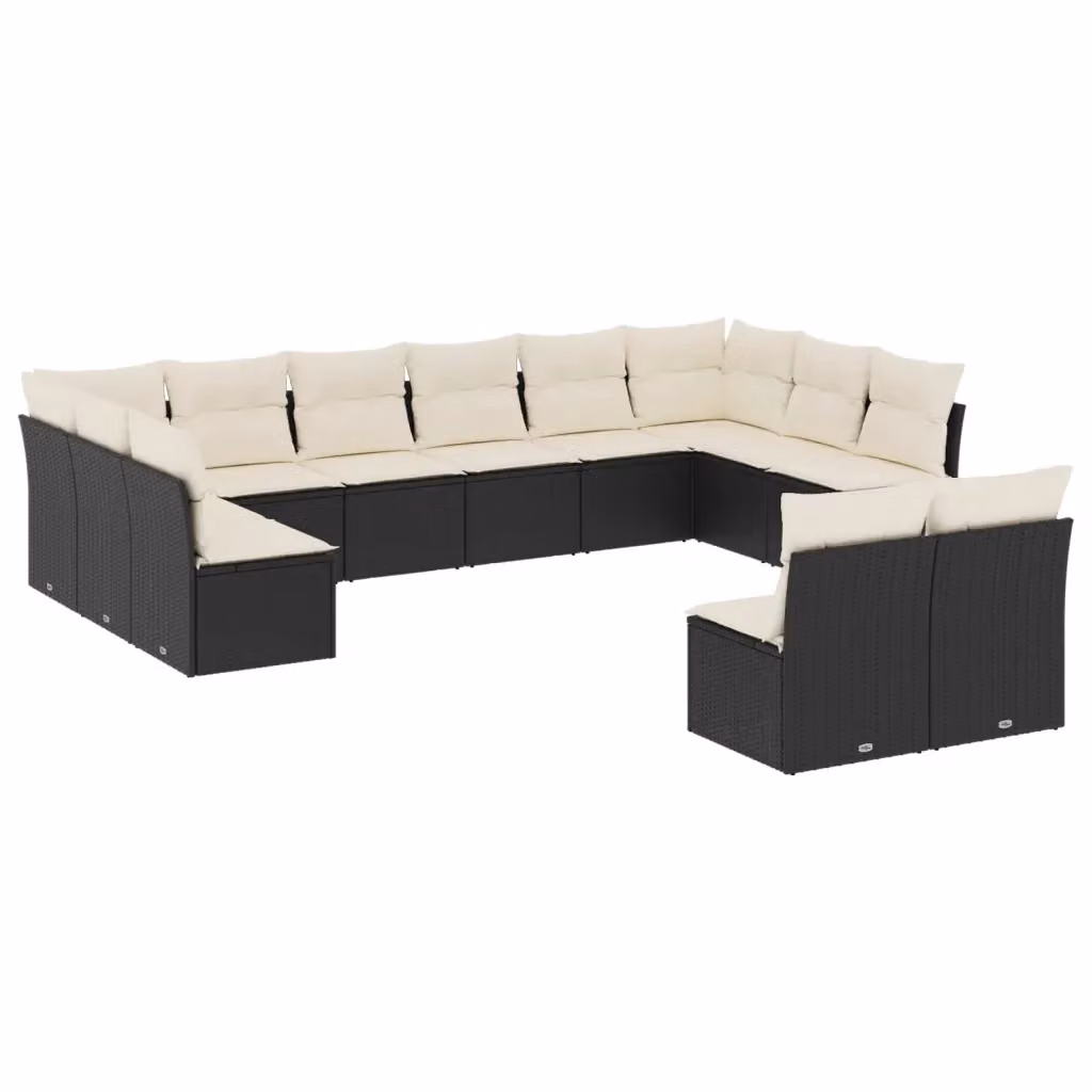 Set di Divani da Giardino VIDAXL a Forma di U in Polyrattan Nero con Cuscini, 12 Posti – 2