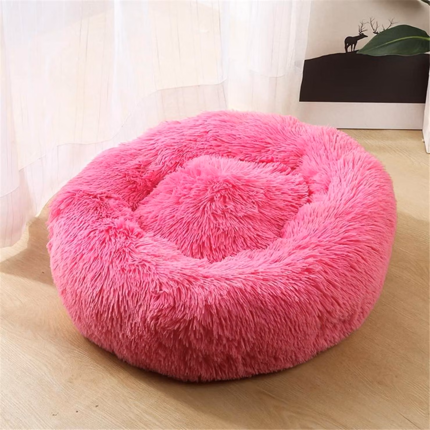 Cuccia per cani, cuccia per gatti, forma a ciambella, peluche, rosa scuro, 60 cm