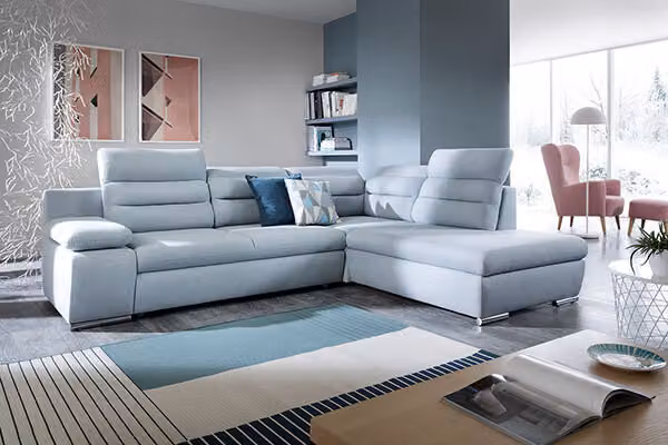 Divano angolare Divano angolare imbottito Letto angolare box funzione letto turchese grigio Recamiere destra