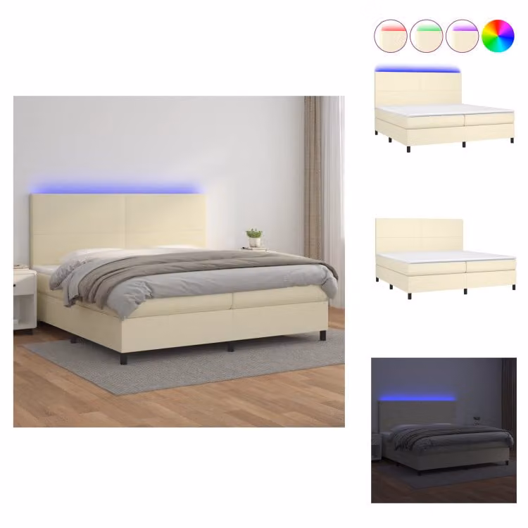 vidaXL Letto a molle insacchettate con materasso e LED crema 200x200 cm in Pelle finta - Letti & strutture letto