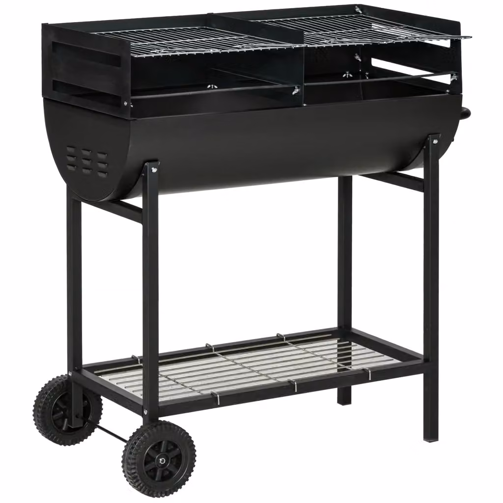 Barbecue a carbone Xylo nero con griglia regolabile, ripiano e ruote L: 90 cm, P: 45 cm, H: 96 cm – 2