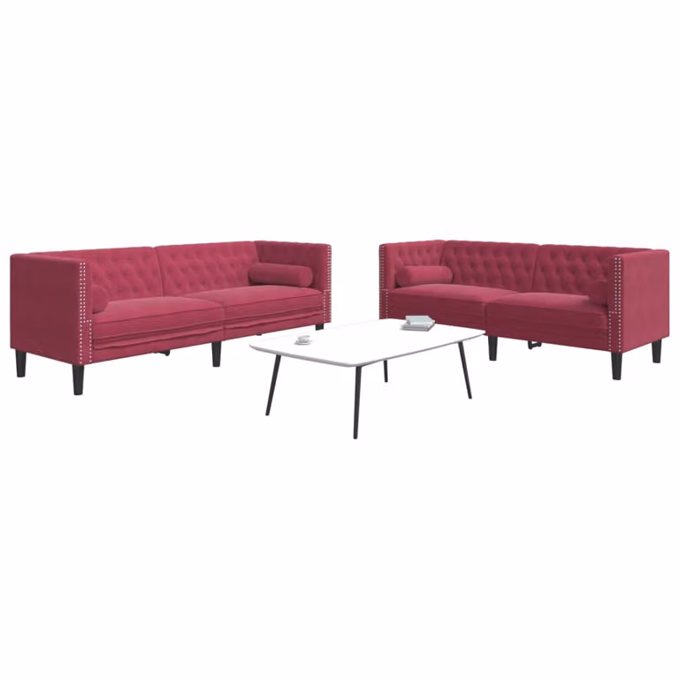 Set di 2 Divani Chesterfield vidaXL in Velluto Rosso con Cuscini