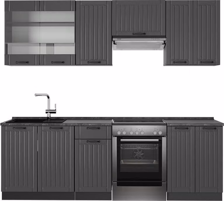 Cucina componibile Vicco Fame-Line Grigio scuro 240 cm senza piano di lavoro, Model 56975