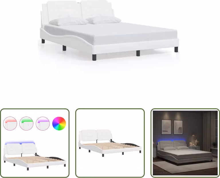 The Living Store Struttura letto con LED bianco 160x200 cm in ecopelle