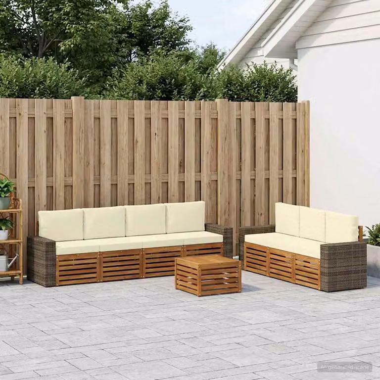 Set di divani da giardino vidaXL in legno di acacia massello, 8 pezzi, marrone e beige