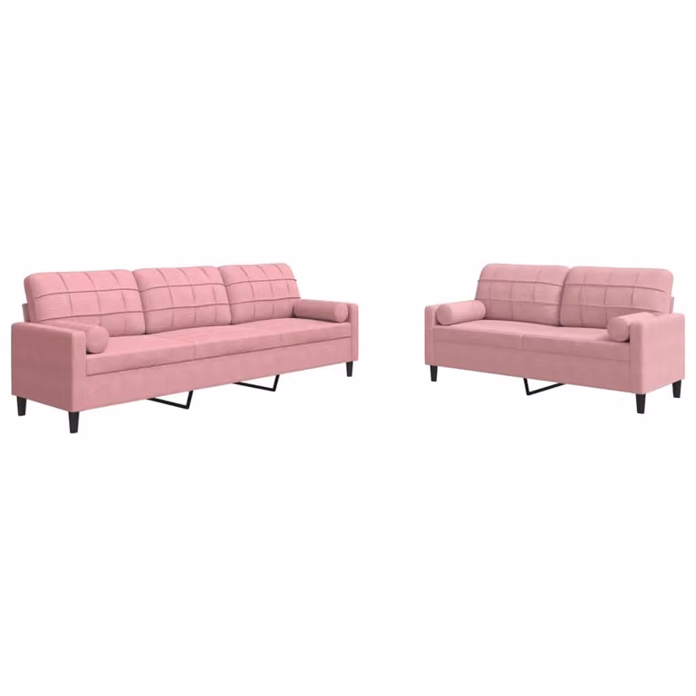 Set di Divani 2 pz con Cuscini e Rinforzi rosa in Velluto