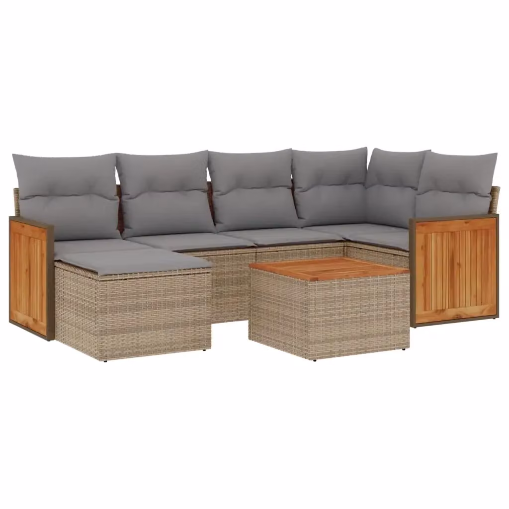 vidaXL Set Divani da Giardino 7 pz in Polyrattan con Cuscini Beige e Tavolino da Esterno – 2
