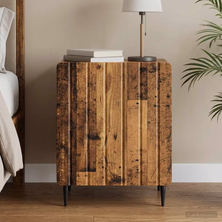 Armadio da notte vidaXL in legno antico e metallo, colore marrone, L: 43 cm, P: 34,5 cm, H: 52 cm