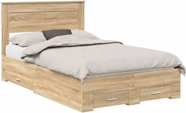 Letto matrimoniale | Letto per adulti | Struttura del letto con testiera Rovere Sonoma 120 x 200 cm