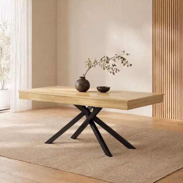 Tavolo da pranzo allungabile 140-180 cm per 6-8 persone; piano spesso in MDF; colore rovere