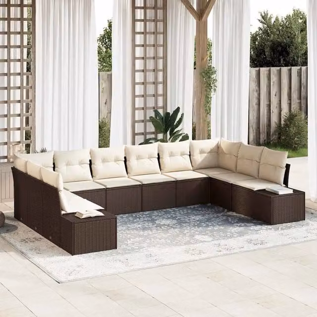 Set Divano da Giardino 10 pz Marrone polyrattan 3347238