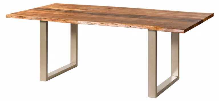 MASSIVMOEBEL24 | Tavolo da pranzo in legno di acacia e resina epossidica nera 160x90x76 laccato natur / gambe a U argento matt EPOXY