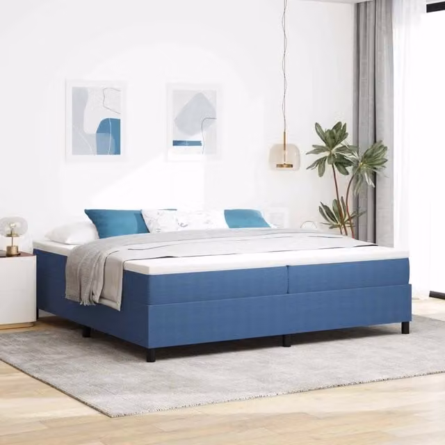 Struttura letto piattaforma moderna vidaXL in tessuto cord e legno, Blu, L: 200 cm, P: 203 cm, H: 203 cm