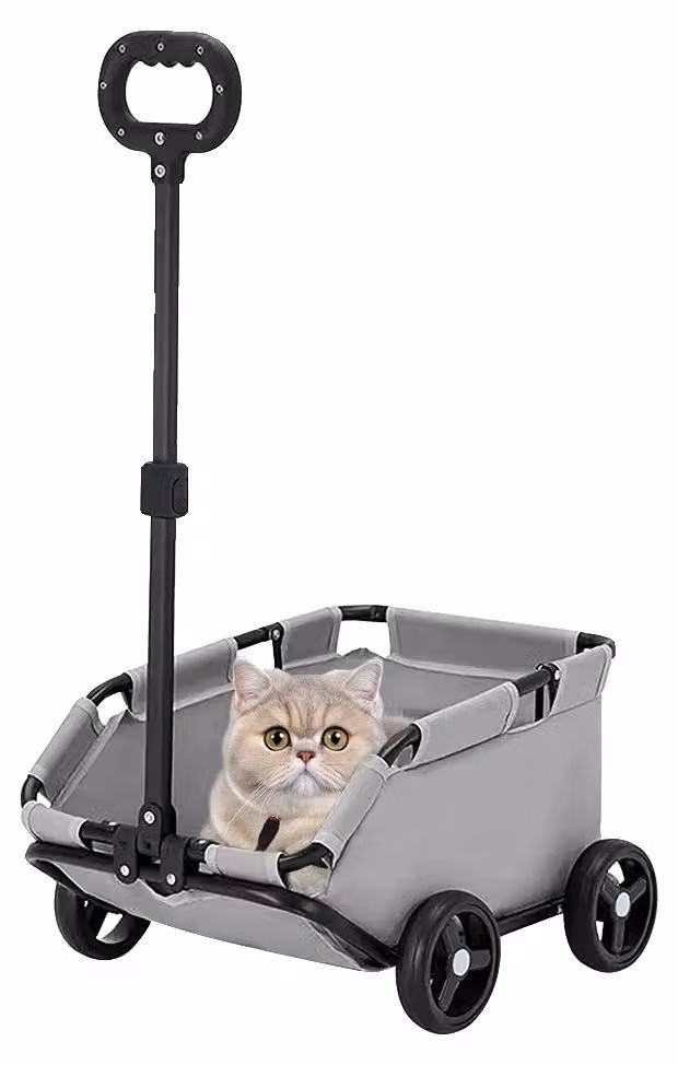 Carrello per cani, maniglia regolabile, struttura pieghevole compatta, GRIGIO