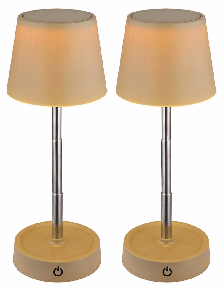 2x Lampada da tavolo a LED, touch dimmer, USB, batteria ricaricabile, colore sabbia