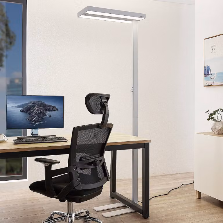 Arcchio Piantana LED Logan Pro, bianca, sensore, dimmerabile Pro Arcchio,, Bianco / Opale, Studio / Ufficio, Alluminio, Moderno