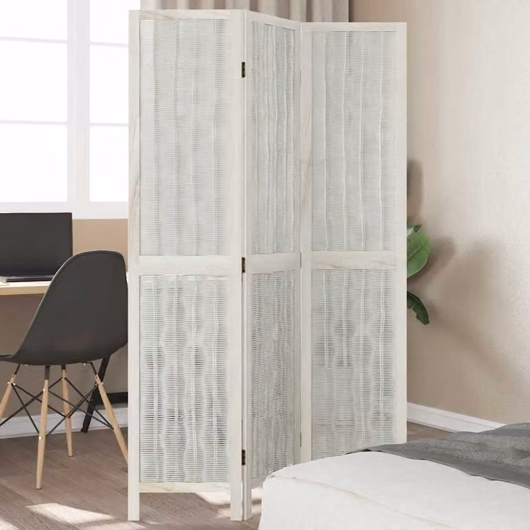 Divisorio Ambienti vidaXL a 3 Pannelli in Legno Massello di Paulownia Bianco