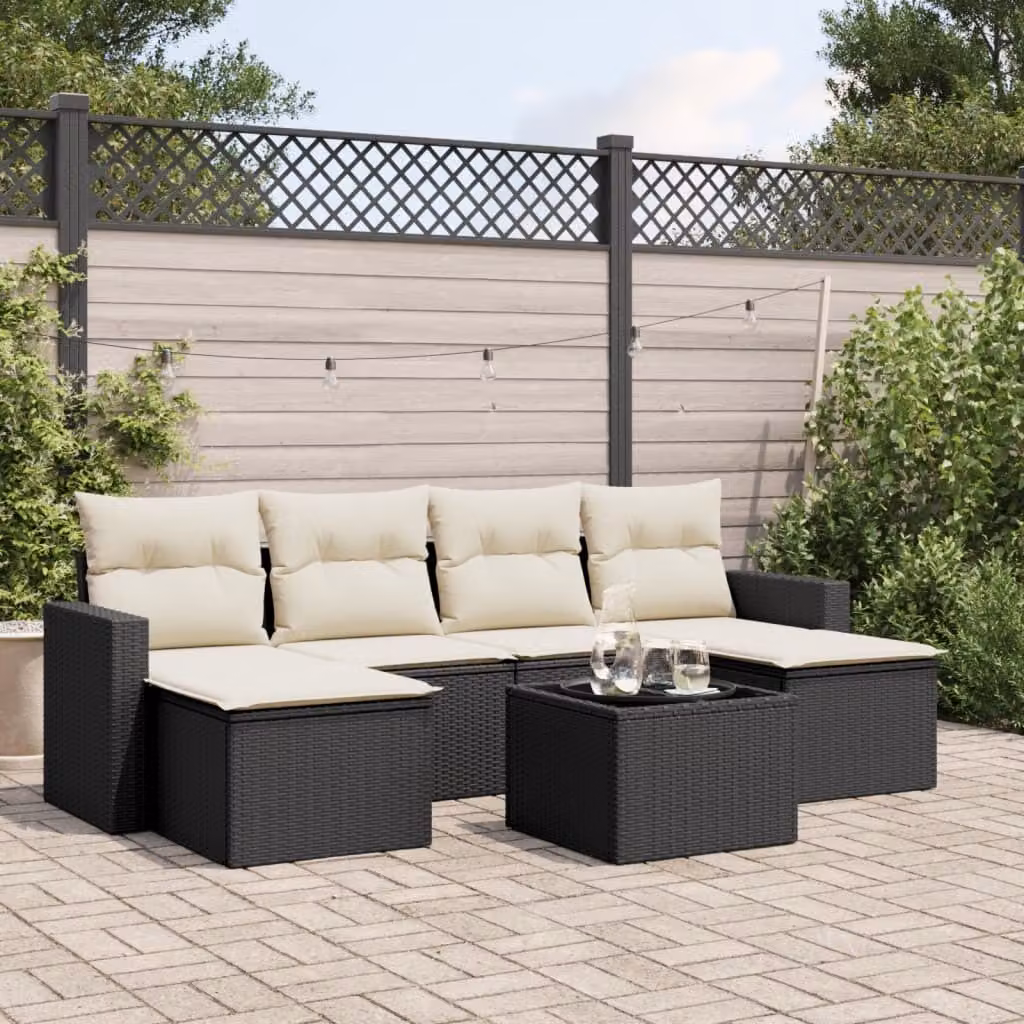 Maison Exclusive - Set da giardino 7 pezzi con cuscini in polyrattan nero