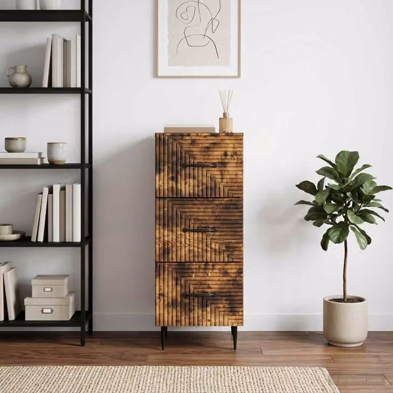 Carrello mobile con cassetti vidaXL in rovere fumo con ruote L 33 cm, P 34,5 cm, H 89,5 cm