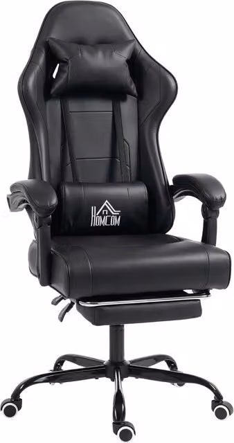 Sedia Gaming Ergonomica HOMCOM con Supporto Lombare Massaggiante e Schienale Reclinabile, Nero – 1