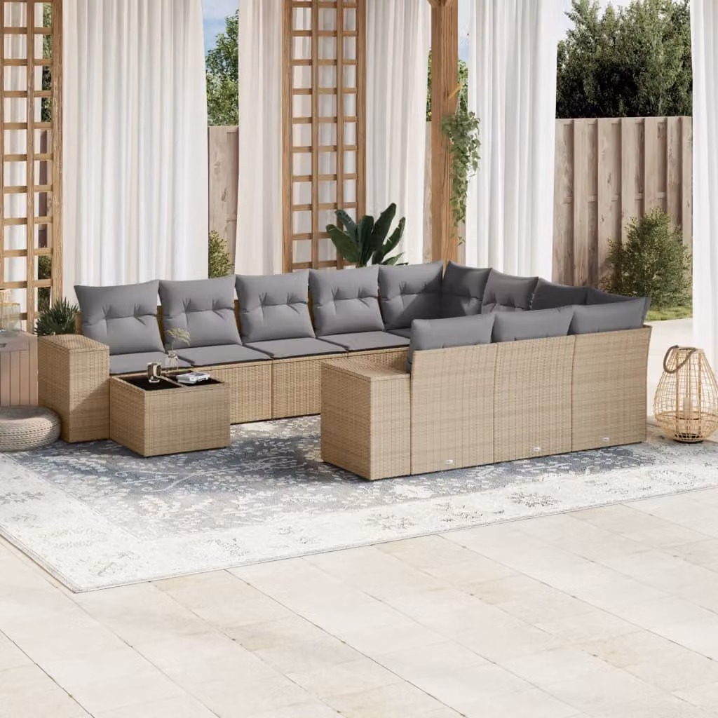 Set di divani da giardino vidaXL 11 pz con cuscini beige e tavolino in polyrattan e metallo per esterno