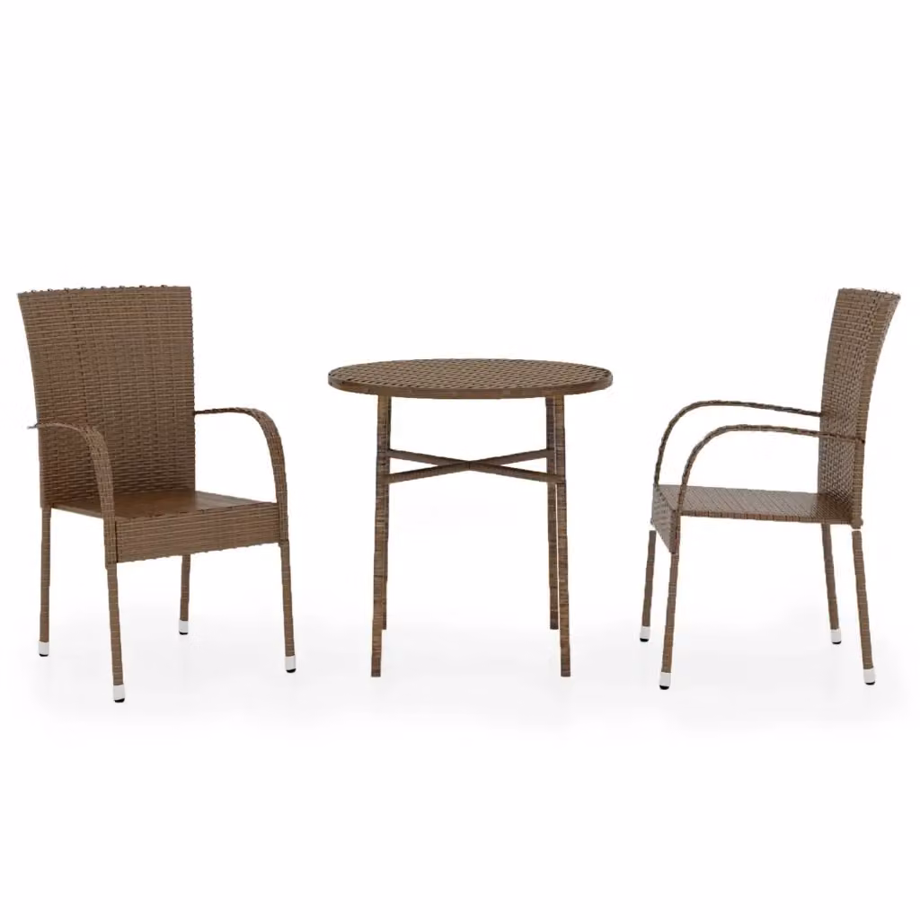 Set da pranzo da giardino vidaXL in 3 pezzi in polyrattan marrone con tavolo quadrato – 2