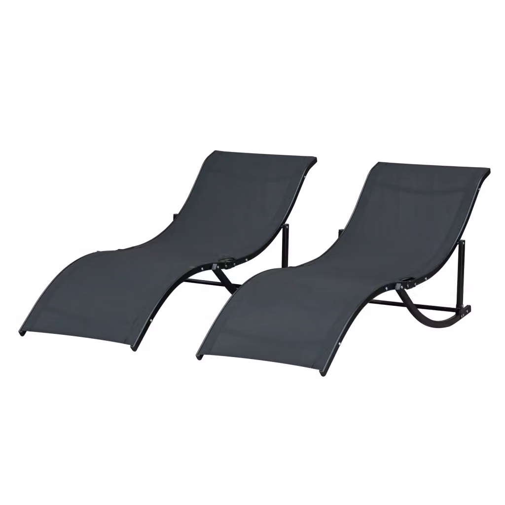 Set di 2 Sdraio da Giardino Pieghevoli in Alluminio Antracite e Textilene con Poggiatesta Regolabile, L/P/H: 61 x 165 x 63 cm – 2