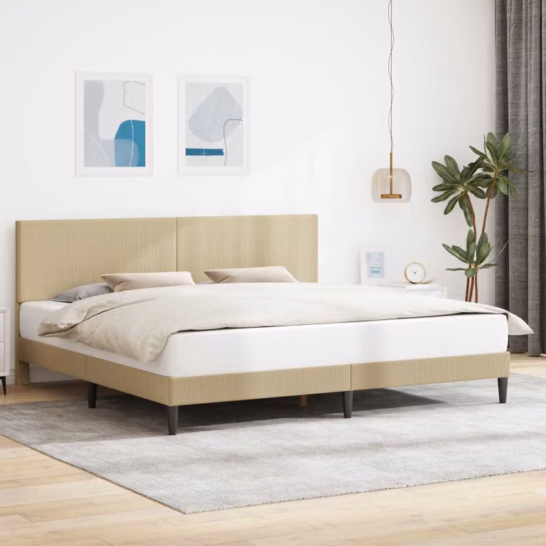 Struttura del letto imbottita moderna vidaXL in legno e tessuto, Grigio Verde Beige, 200 x 200 cm
