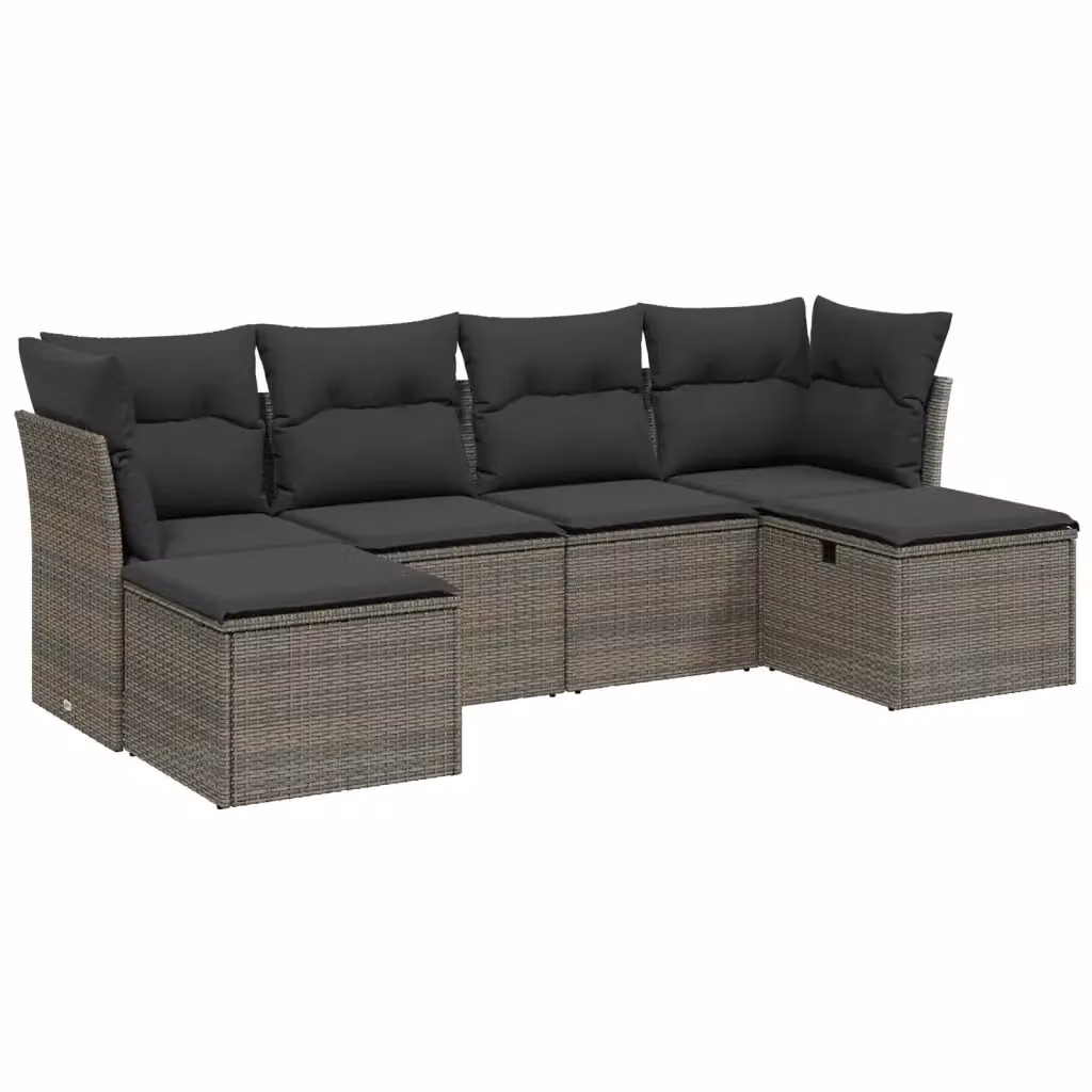 vidaXL Set Divano da Giardino 6 pz a Forma di L con Cuscini Grigio in Polyrattan e Struttura in Acciaio – 2