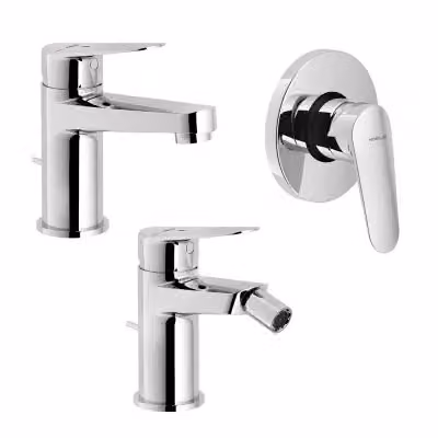 Set di miscelatori a incasso Nobili Blues per lavabo, bidet e doccia, finitura cromata con tecnologia a risparmio idrico