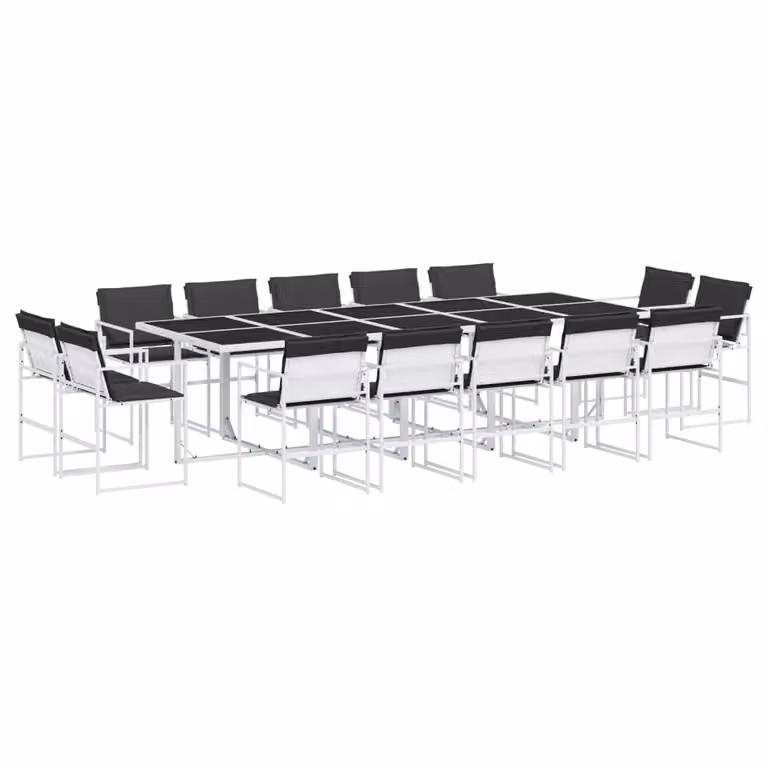Set da Pranzo da Giardino 15 pz con Cuscini Bianco in Textilene