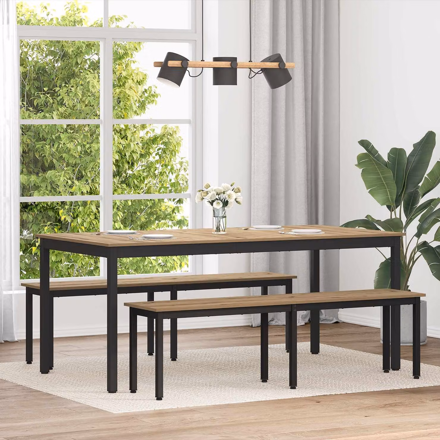 Tavolo da pranzo rettangolare moderno vidaXL in legno ingegnerizzato e metallo, L 180 x P 90 x H 75 cm, disponibile in nero o marrone
