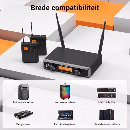 Sistema di Microfono UHF a Radiofrequenza con Casco Lavalier Nero, 2,5 Canali e Raggio d'Azione di 60m per Canto, Karaoke e DJ