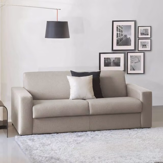 Divano Letto Akito Talamo Italia, Sofà 2 Posti Moderno con Apertura Girevole e Braccioli Slim, Rivestimento in Tessuto Beige, L: 180 cm, P: 95 cm, H: 90 cm
