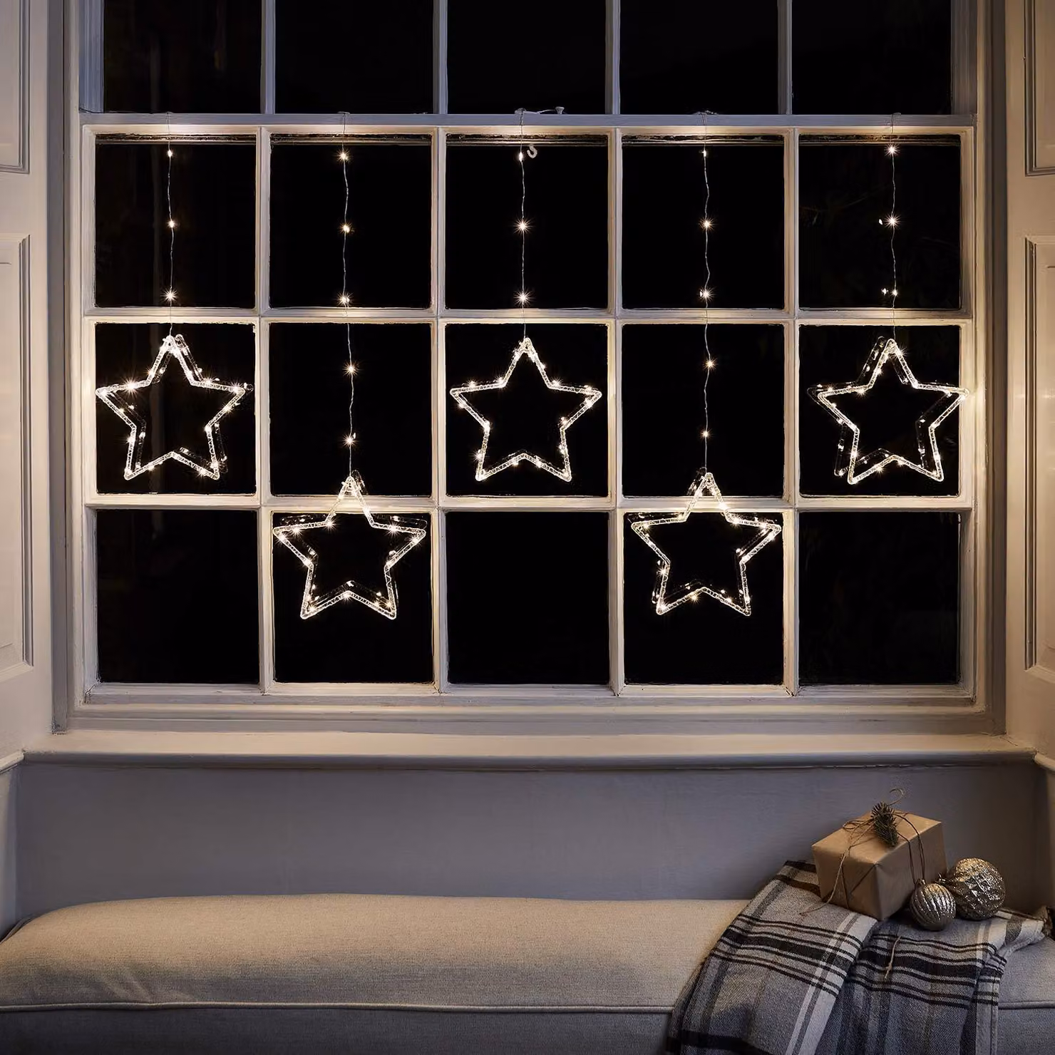 Micro-LED, decorazioni a stella, 2 metri, 100 LED bianco caldo, con timer