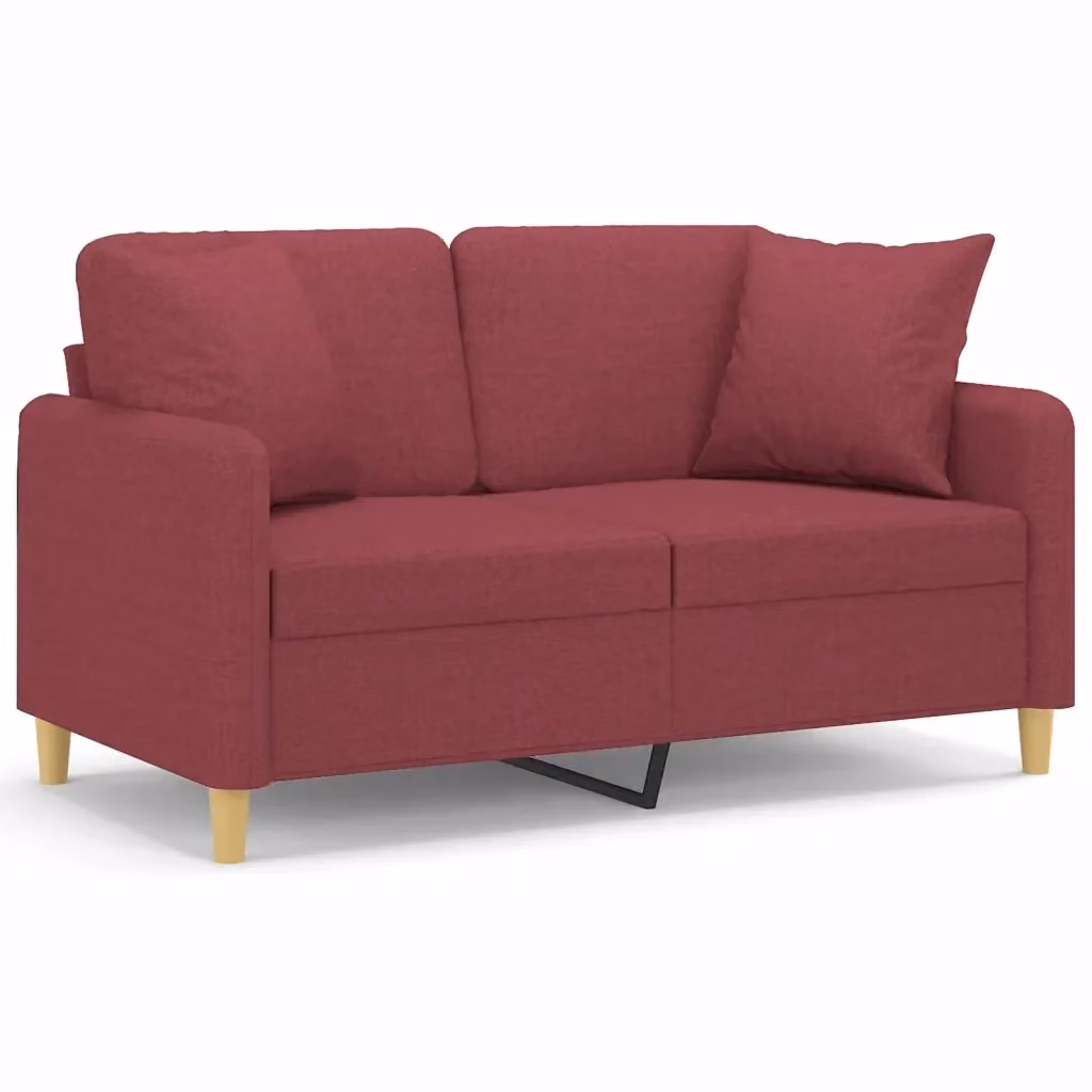 Divano a 2 posti moderno vidaXL in tessuto rosso con cuscini e struttura in metallo L: 138 cm, P: 77 cm, H: 80 cm – 2