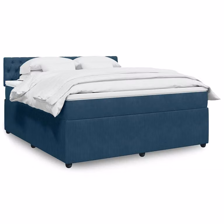 vidaXL Giroletto a Molle con Materasso Ibrido in Velluto Blu e Bianco L/P: 180 x 200 cm