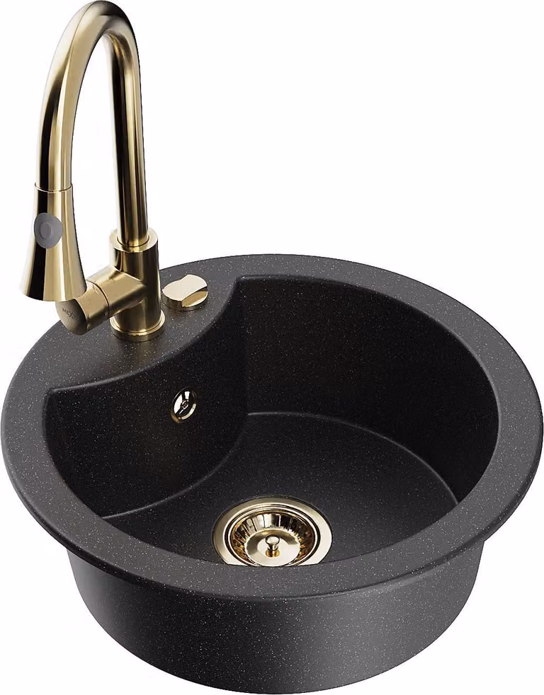 Mexen Diego lavello in granito a 1 vasca con miscelatore cucina Elia, nero/metallizzato argento - 6512-73-670101-50